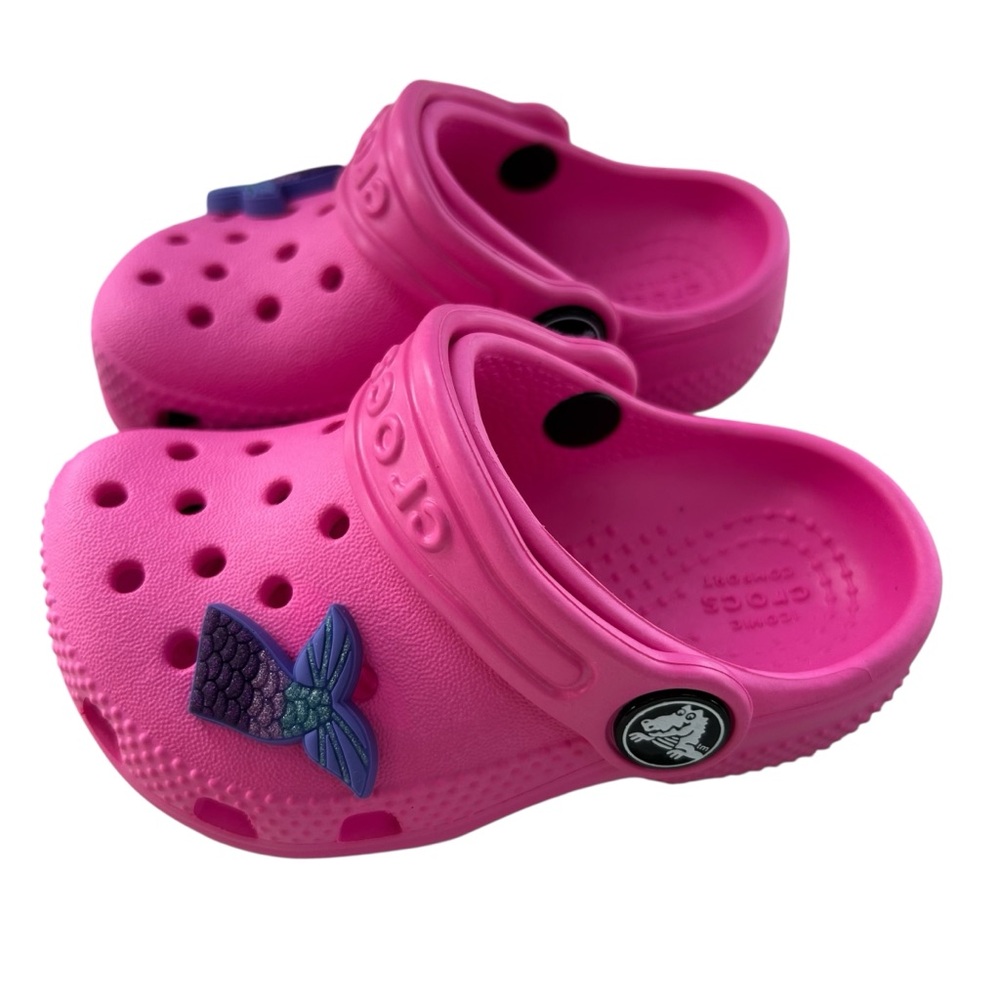 CROCS Classic Electric Pink Rose Mermaid Tail Jibbitz Children’s NEW Size 5